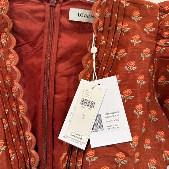 Lovaan Boehm Linen-Silk Puff-Sleeve V-Neck Midi Dress - Picture 8 of 10